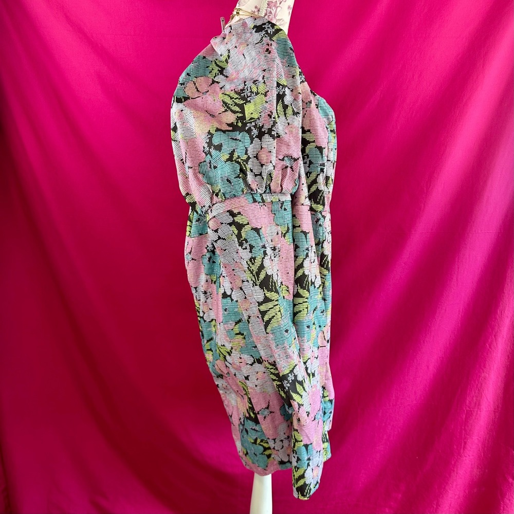 ASOS Curve Puff Sleeve Floral Mini Dress Plus Size 22 Long Sleeve Open Back Tie - Picture 6 of 14